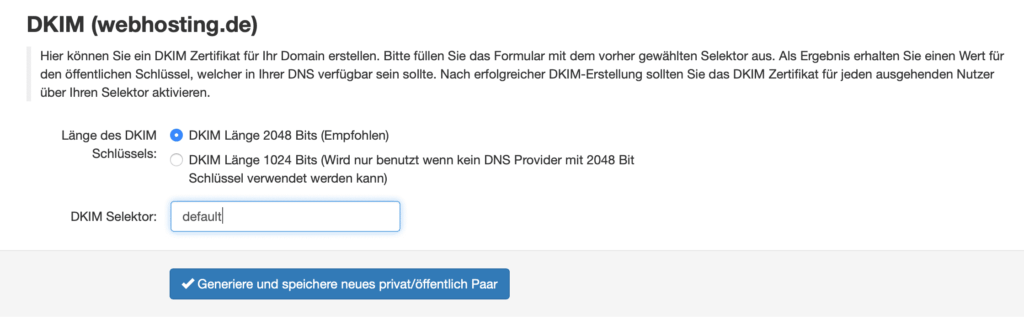 IStore Spamschutzgateway DKIM generieren