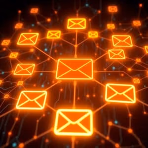 Visualização de rede de IA futurista para filtragem de spam