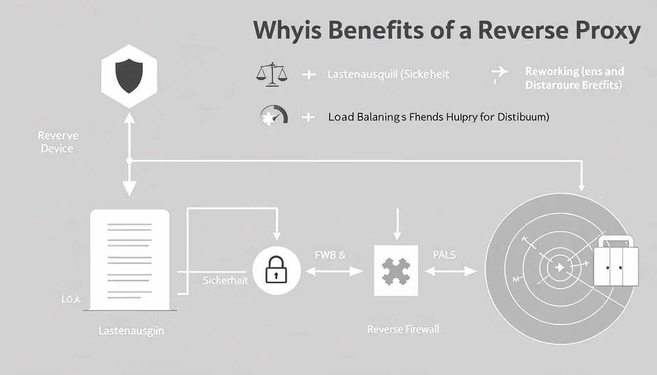 Ein Diagramm, das die Vorteile eines Reverse Proxys wie Lastenausgleich und Sicherheit veranschaulicht.