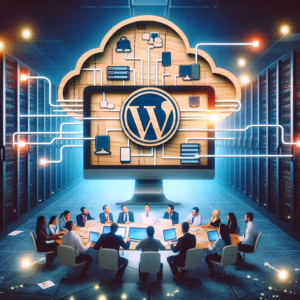 Grupo Wordpress senta-se à mesa de conferência