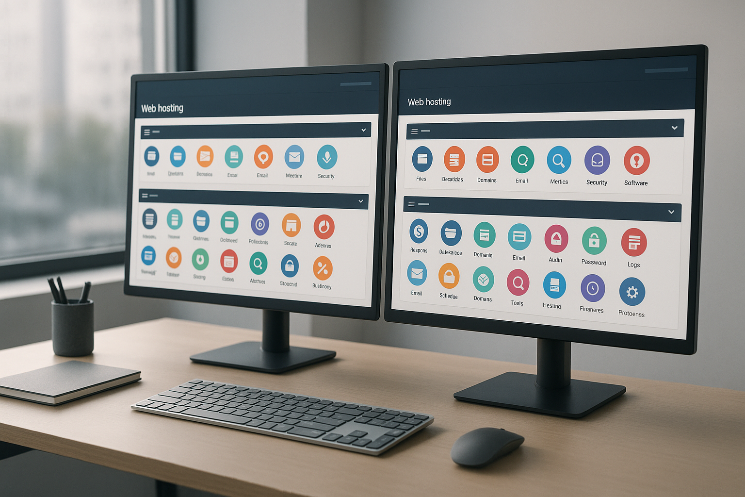 Moderne hosting-dashboard med cPanel-grænseflade i Office