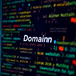 Computer portatile fotorealistico con domini aperti e globo sullo sfondo