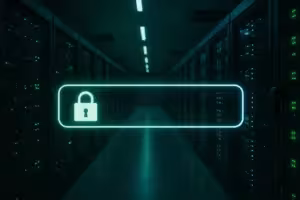 Centro de datos con conexiones HTTPS seguras y símbolo de candado