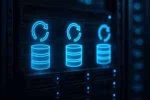 MySQLバックアッププロセスとデータベースアイコンが動作しているサーバー