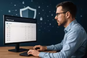 Configurarea Plesk Firewall pe un ecran de server cu vizualizare de securitate
