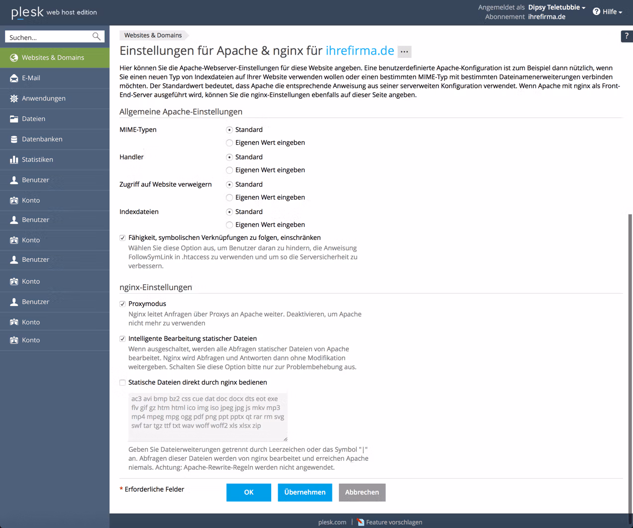 Apache nginx settings