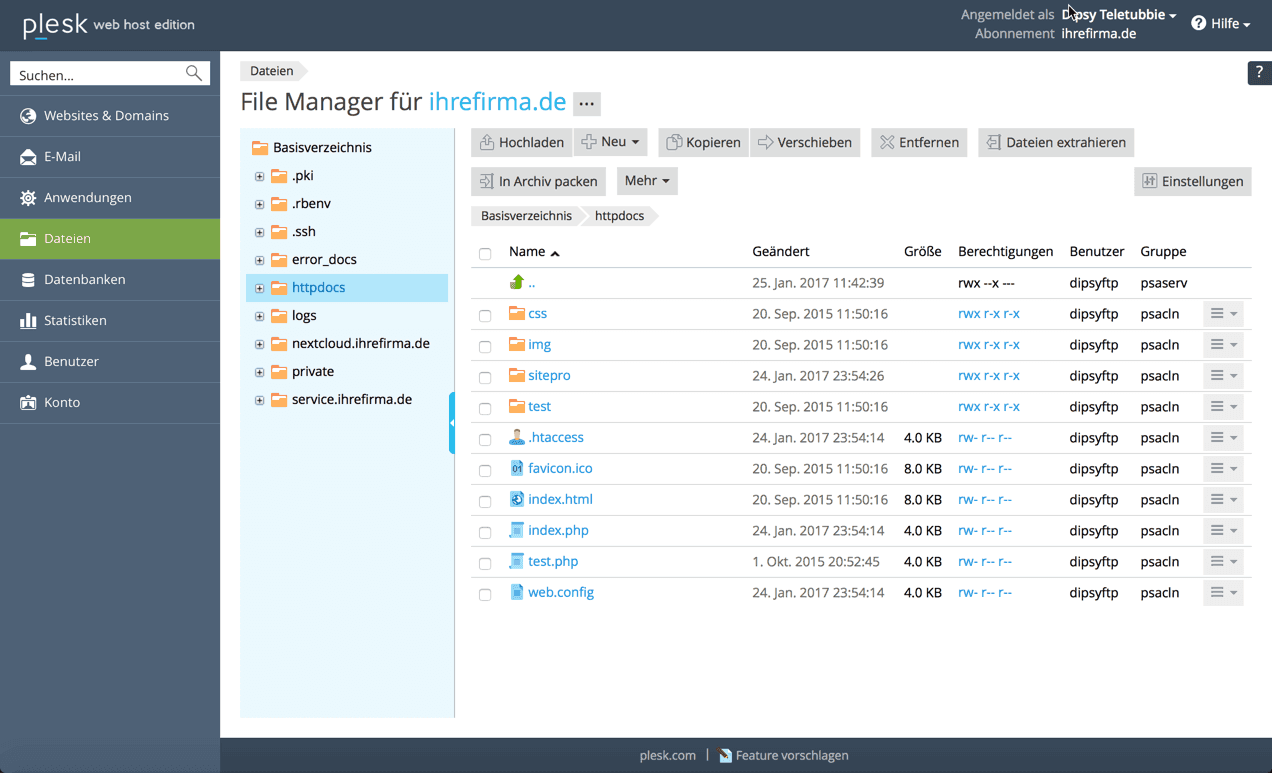 File Manager in Plesk