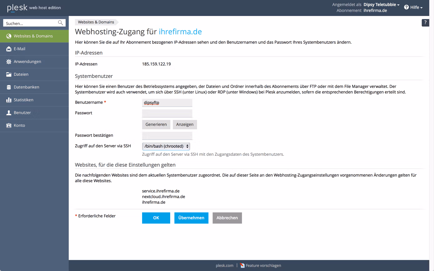 plesk_webhosting_access_ssh