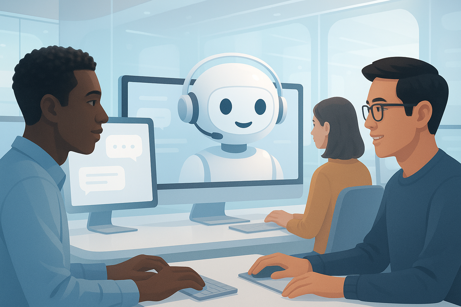 Chatbot modern sprijină utilizatorii pe un site web profesional