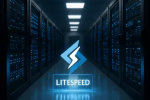照明付きサーバーラックとLiteSpeedテクノロジーを備えたデータセンター