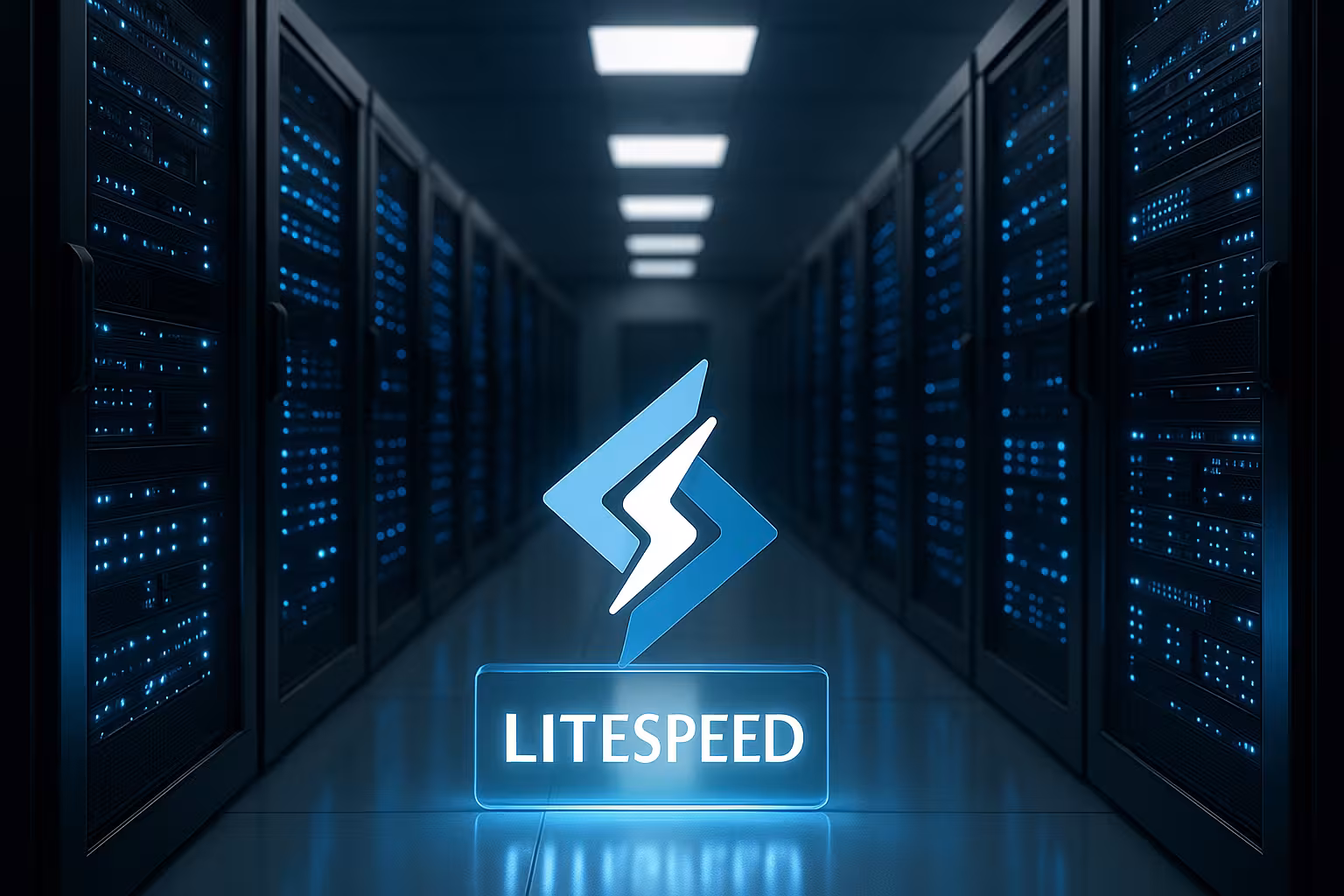 照明付きサーバーラックとLiteSpeedテクノロジーを備えたデータセンター