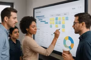 Lucrul în echipă cu tablă virtuală și software de gestionare a proiectelor