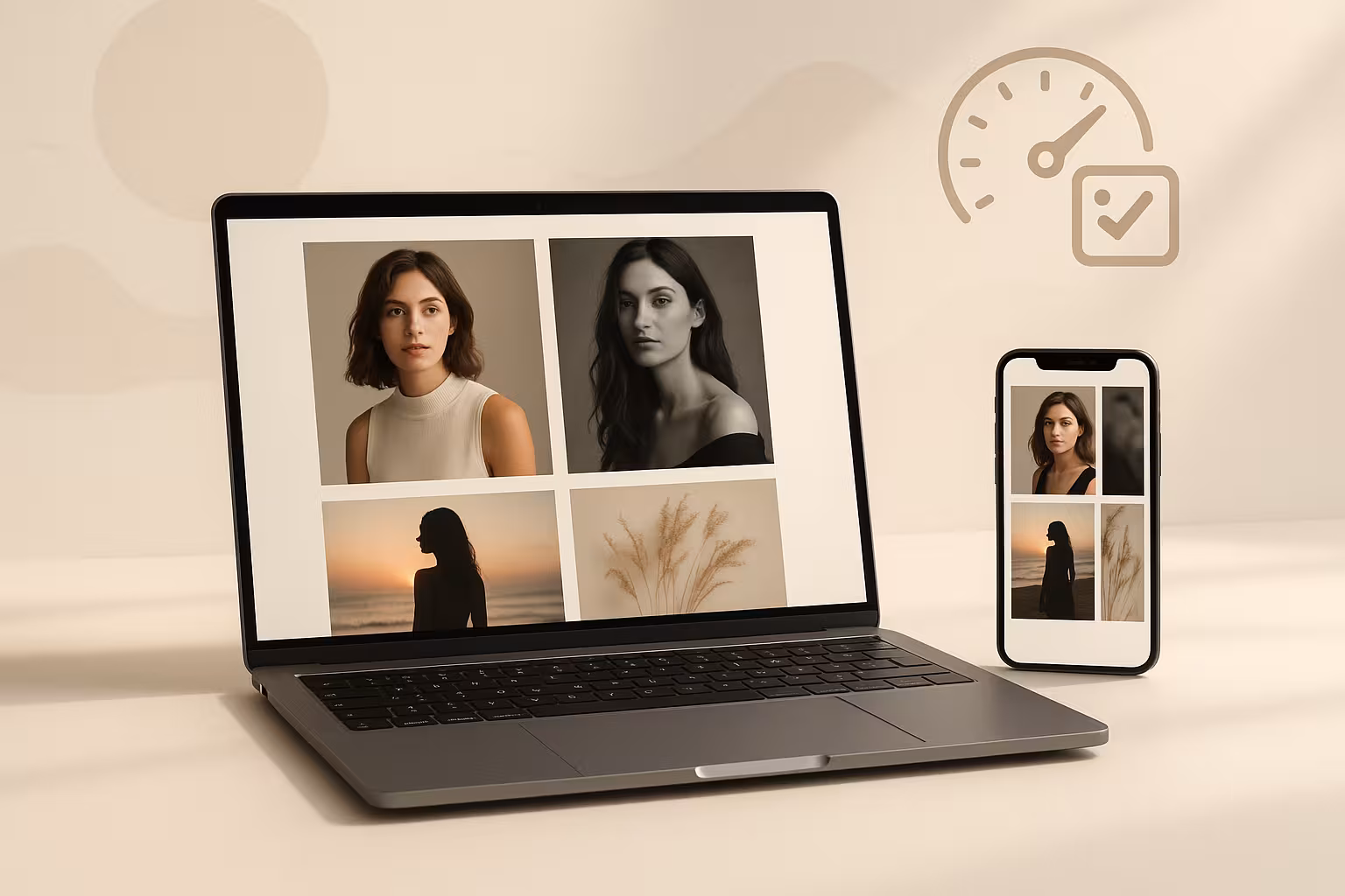 Valokuvasalkku nykyaikaisilla laitteilla, joissa on esimerkillinen kuvaoptimointi