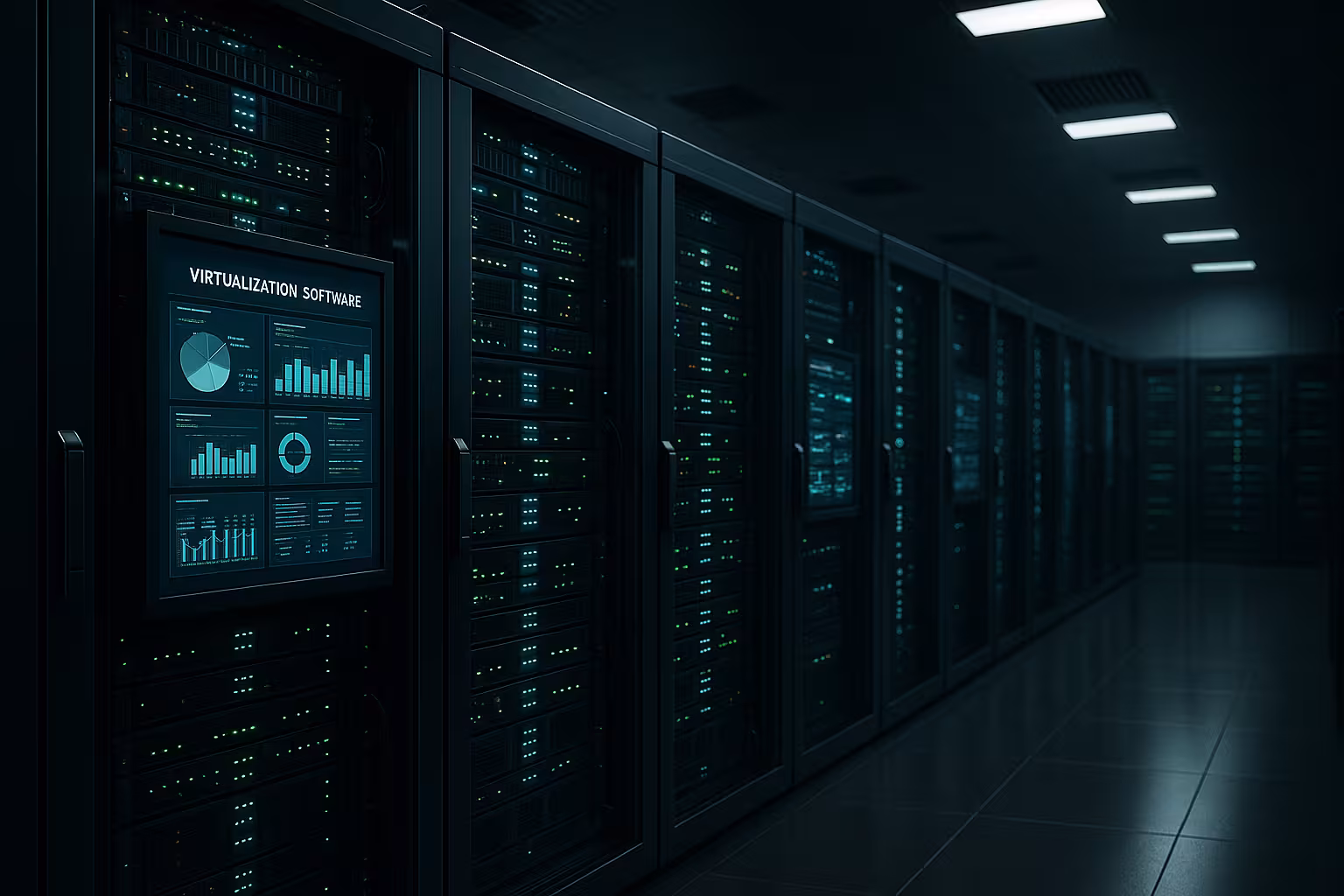 I rack dei server nel moderno data center, con particolare attenzione alla virtualizzazione e alla sicurezza informatica