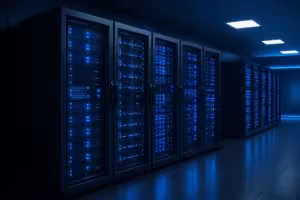 Modern német adatközpont szerverállványokkal web hostinghoz - realisztikus ábrázolás