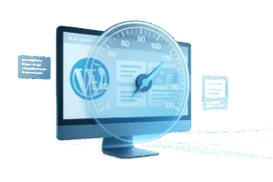 Reprezentare abstractă a unui site WordPress rapid cu elemente de viteză