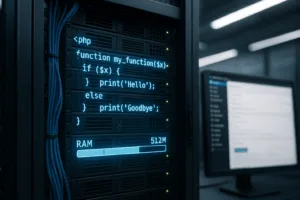 Półka serwerowa z podświetlaną wizualizacją PHP i zwiększającym się wyświetlaczem pamięci RAM