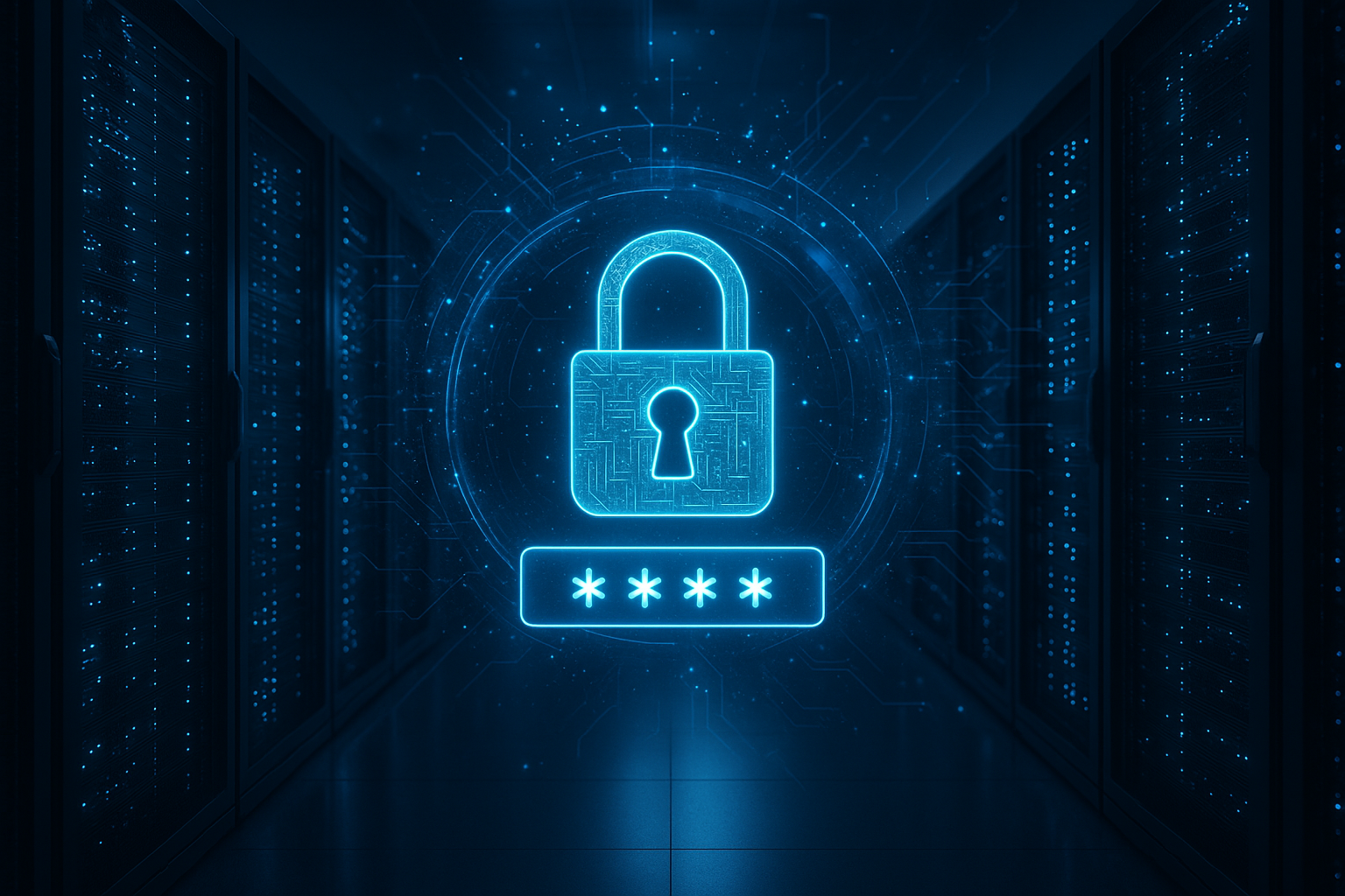 Centro de datos de alta seguridad con protección digital por contraseña y ciberseguridad