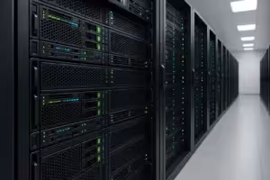 最新のルートサーバーとLEDディスプレイを備えたデータセンター