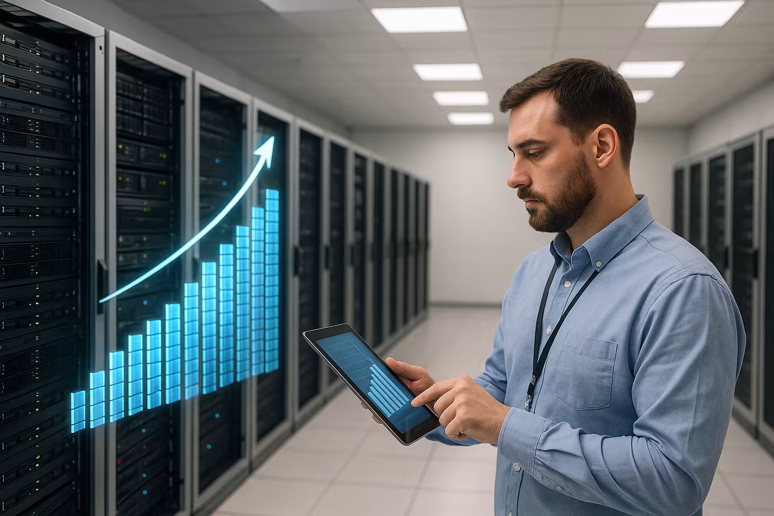 Palvelinhuone, jossa on ylläpitäjä päivitettäessä All-Inkl-verkkotilaa