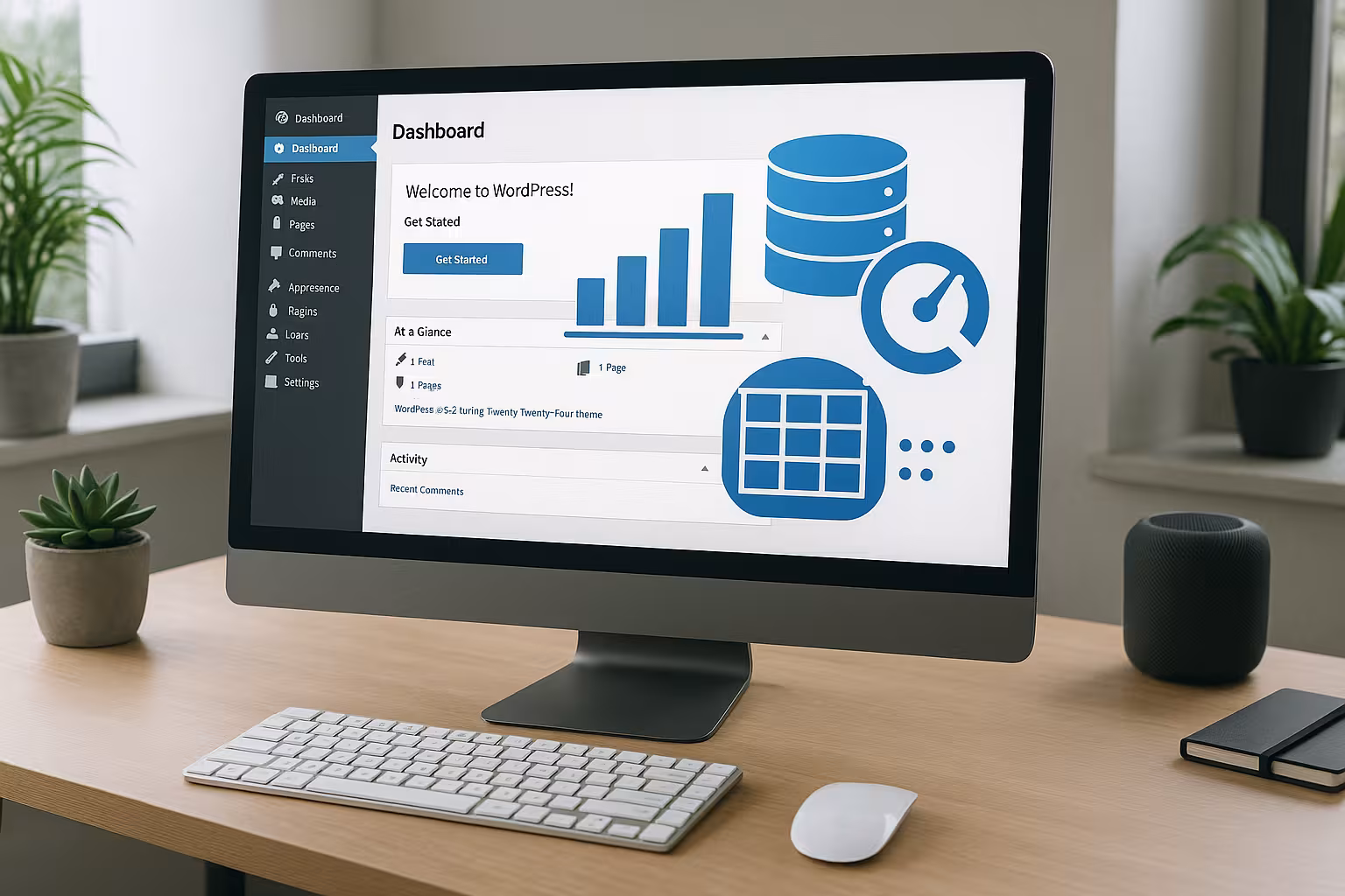 Immagine di una dashboard di WordPress pulita con le tabelle del database ripulite