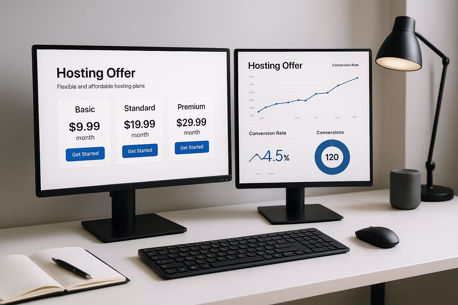 Vergleich von zwei Hosting-Webseitenversionen per A/B-Test in moderner Arbeitsumgebung