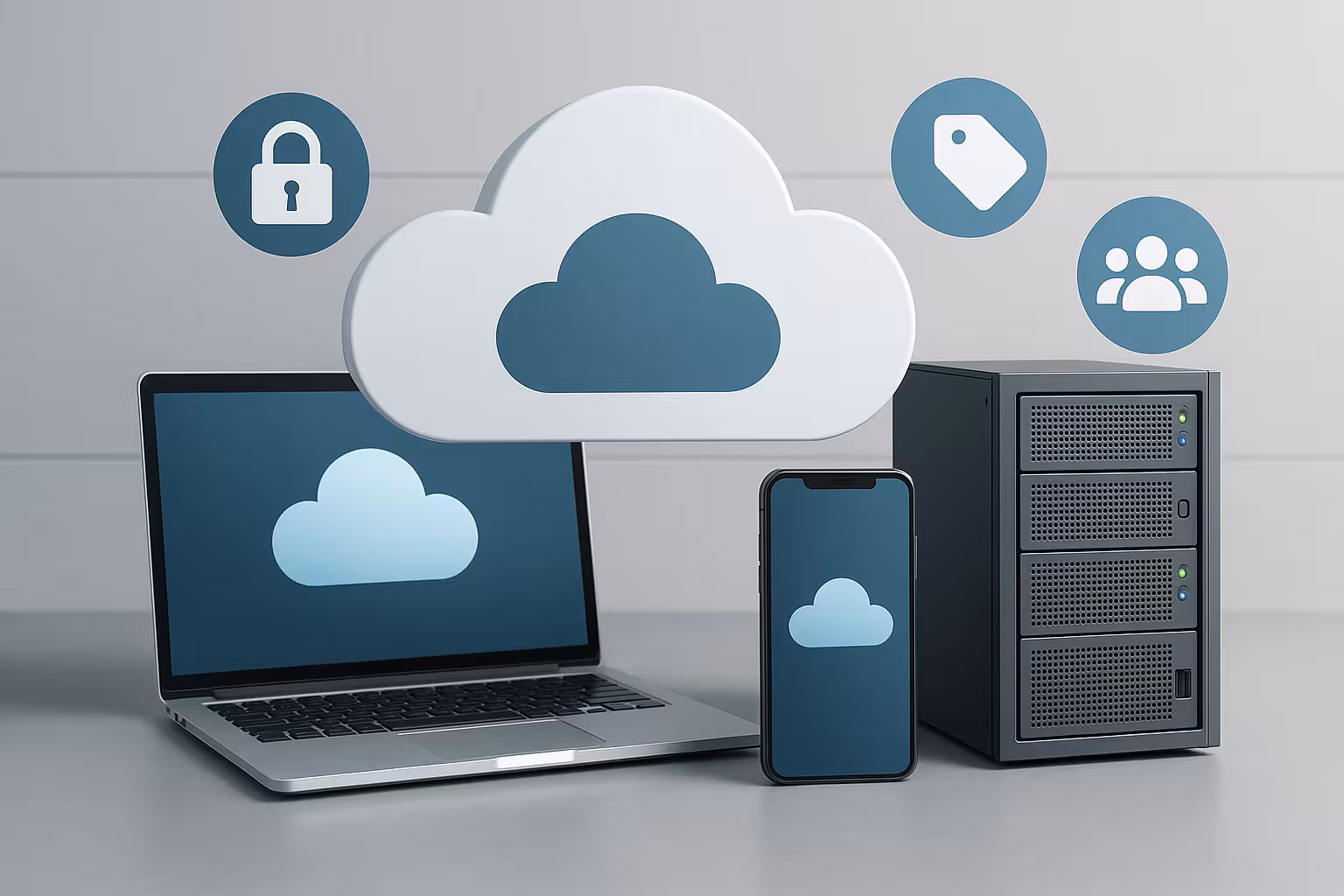 Imagem concetual fotorrealista para comparação do armazenamento em nuvem 2025