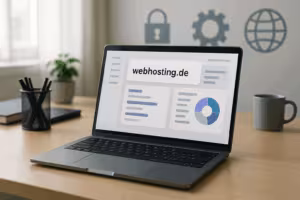 Arbeitsplatz mit Laptop, Domain-Management-Übersicht für Second level domain