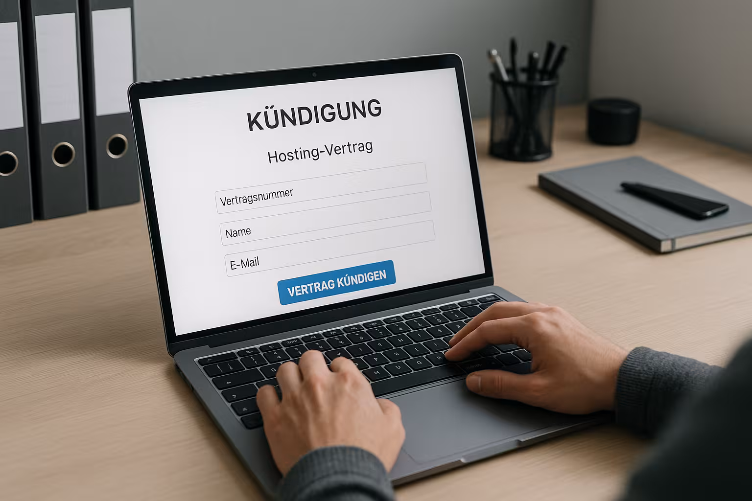 En person säger upp sitt webbhotellavtal All-Inkl online på sin bärbara dator