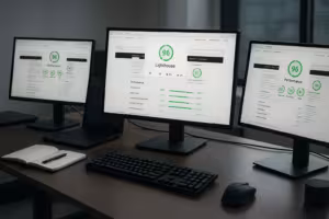 O programador Web analisa a análise de páginas do Lighthouse para otimizar o tempo de carregamento.