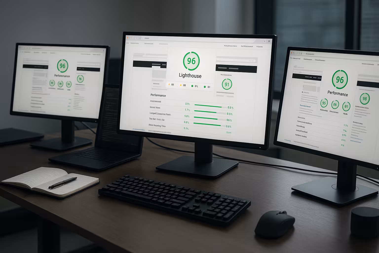 Dezvoltatorul web analizează paginile Lighthouse pentru optimizarea timpului de încărcare.