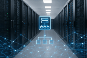 Il bilanciatore di carico distribuisce il traffico di rete ai vari server web del centro dati.