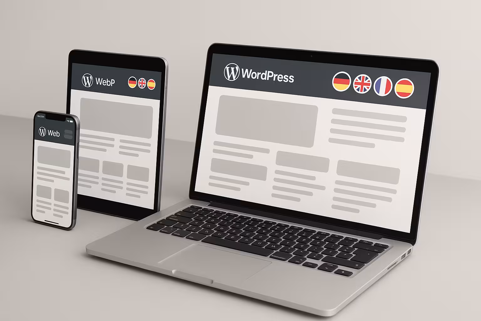 ワードプレス多言語ウェブサイトのプロフェッショナルなプレゼンテーション。