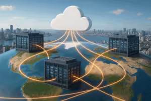 Modern OVH cloud infrastructure with networked data centers and global servers