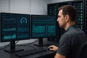 A moderátor valós idejű adatokkal figyeli a szerverkihasználtságot műszerfalakon.