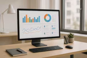 分析ダッシュボードと統計を備えた近代的な職場