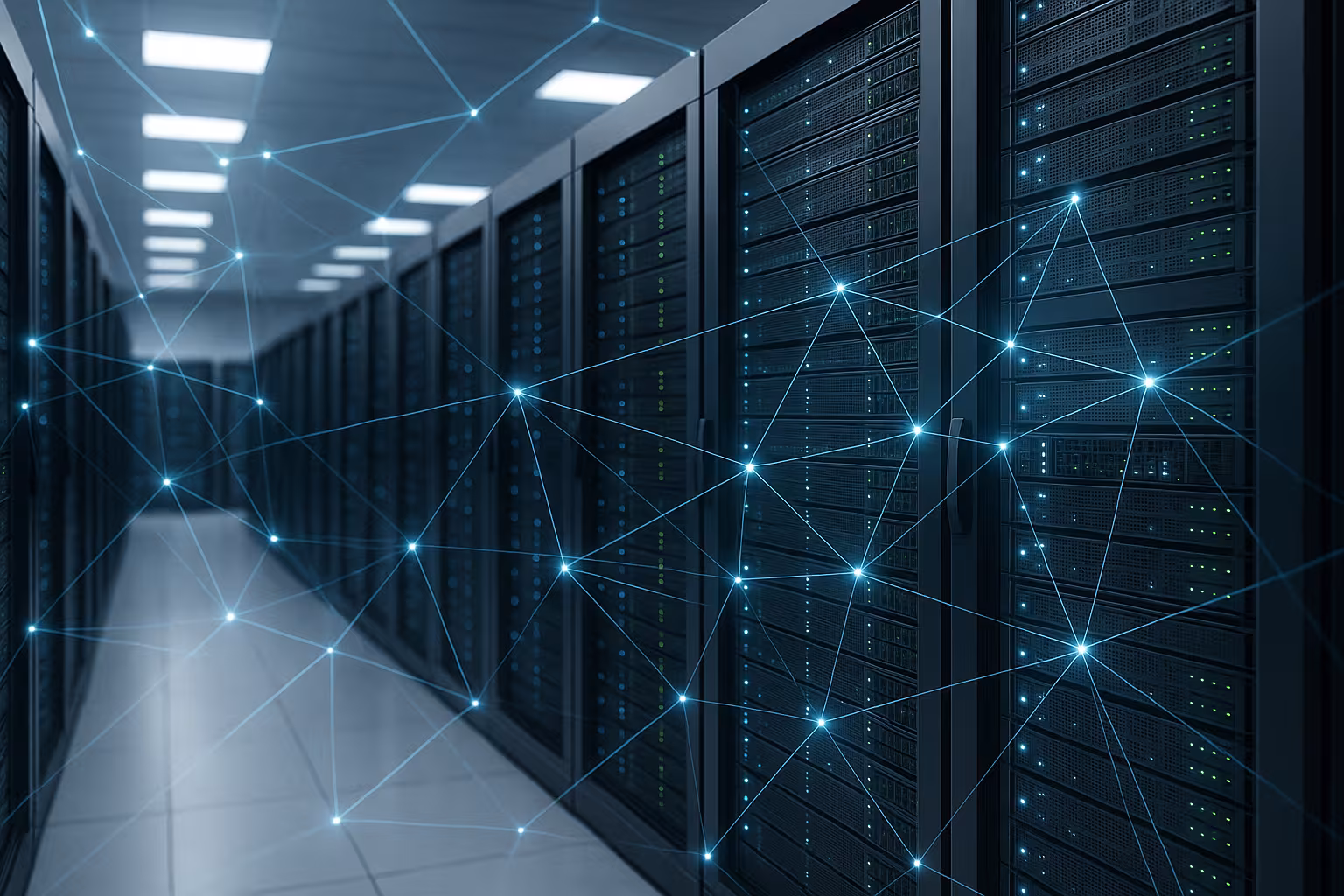 Fotorealistinen palvelin teline modernissa datakeskuksessa ilmaiseksi web hosting