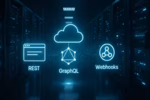 Modern API-first hosting server with REST, GraphQL and webhooks visualization