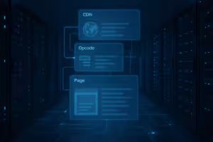 Szerverterem különböző gyorsítótárazási rétegekkel, mint absztrakt szintek