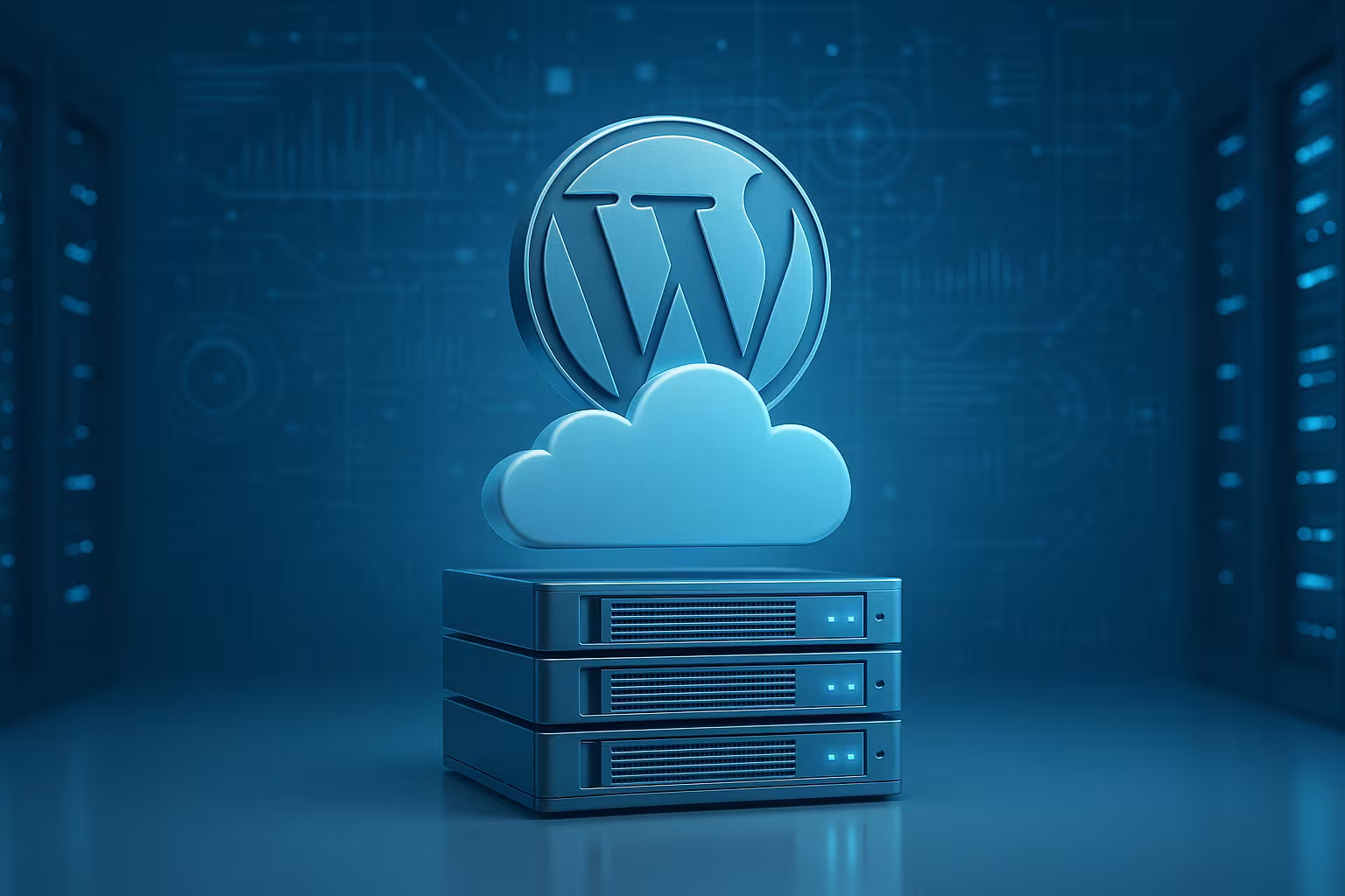 WordPressアイコンと最新のインフラを備えたクラウドサーバー