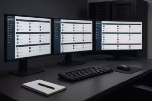 Administratorul serverului lucrează cu panoul de găzduire web cPanel pe mai multe ecrane