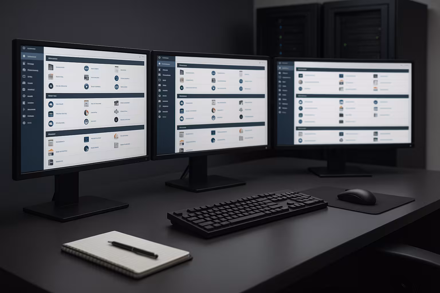 L'amministratore del server lavora con il pannello di web hosting cPanel su più schermi