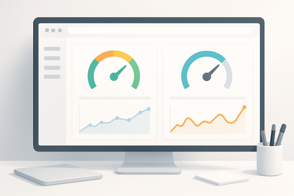 Sodobna vizualizacija armaturne plošče z metrikami PageSpeed in Lighthouse