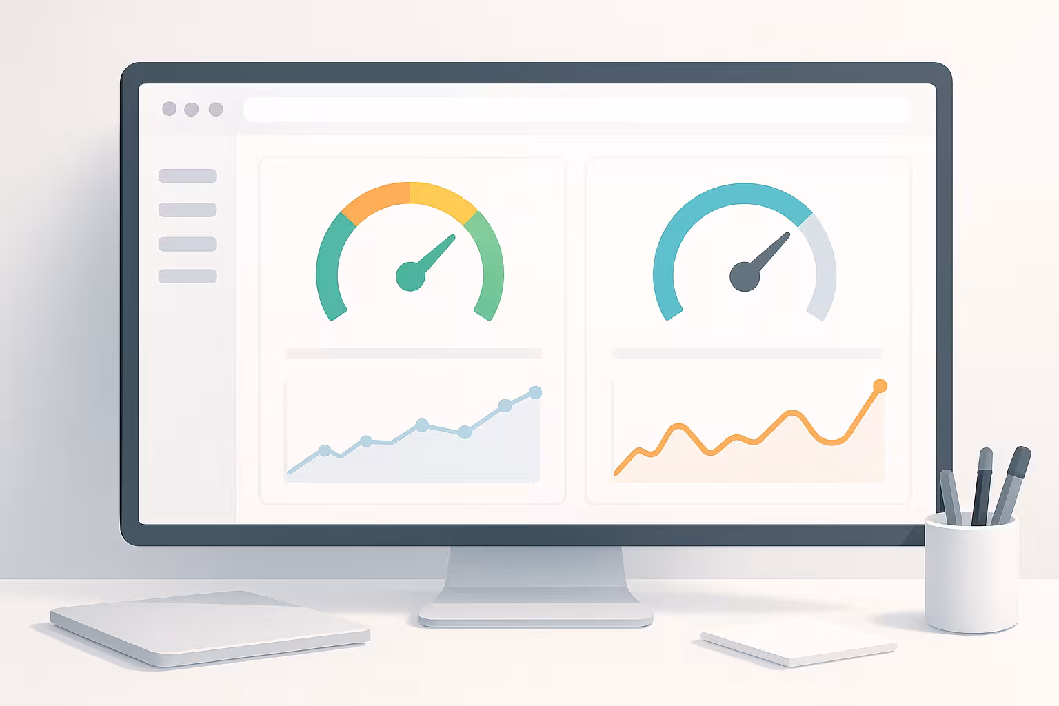 Vizualizare modernă a tabloului de bord cu măsurători PageSpeed și Lighthouse