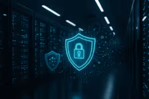 Data center com escudo de proteção digital contra ataques DDoS