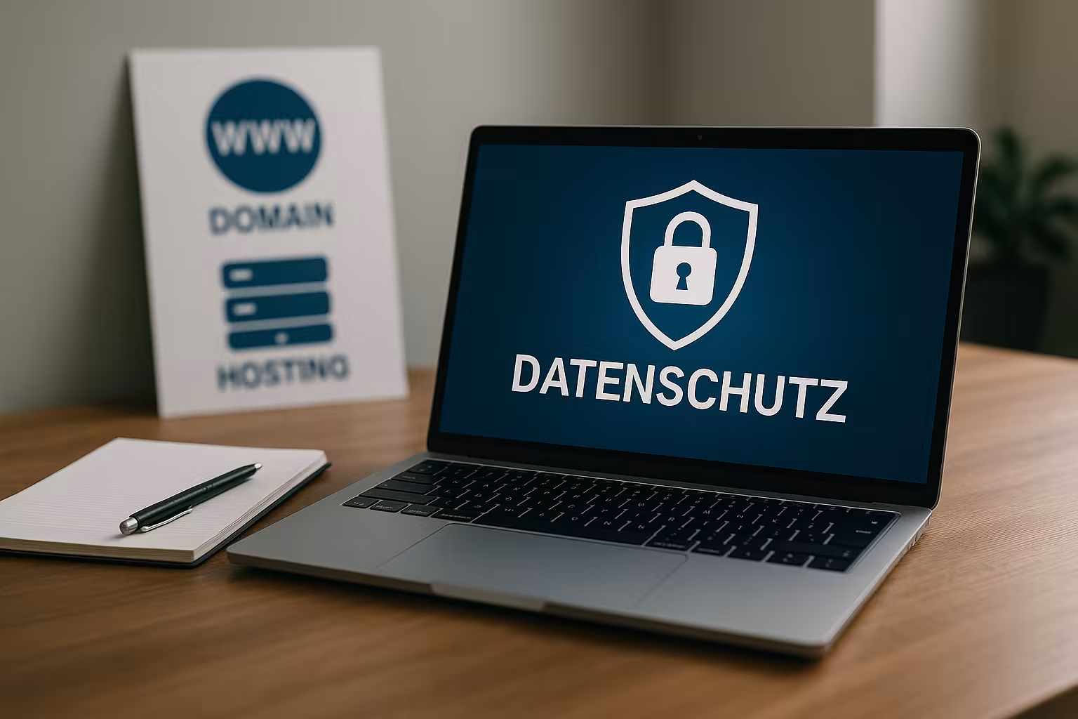 Workstation con laptop e notebook, simbolo per l'hosting di domini anonimi e la protezione dei dati