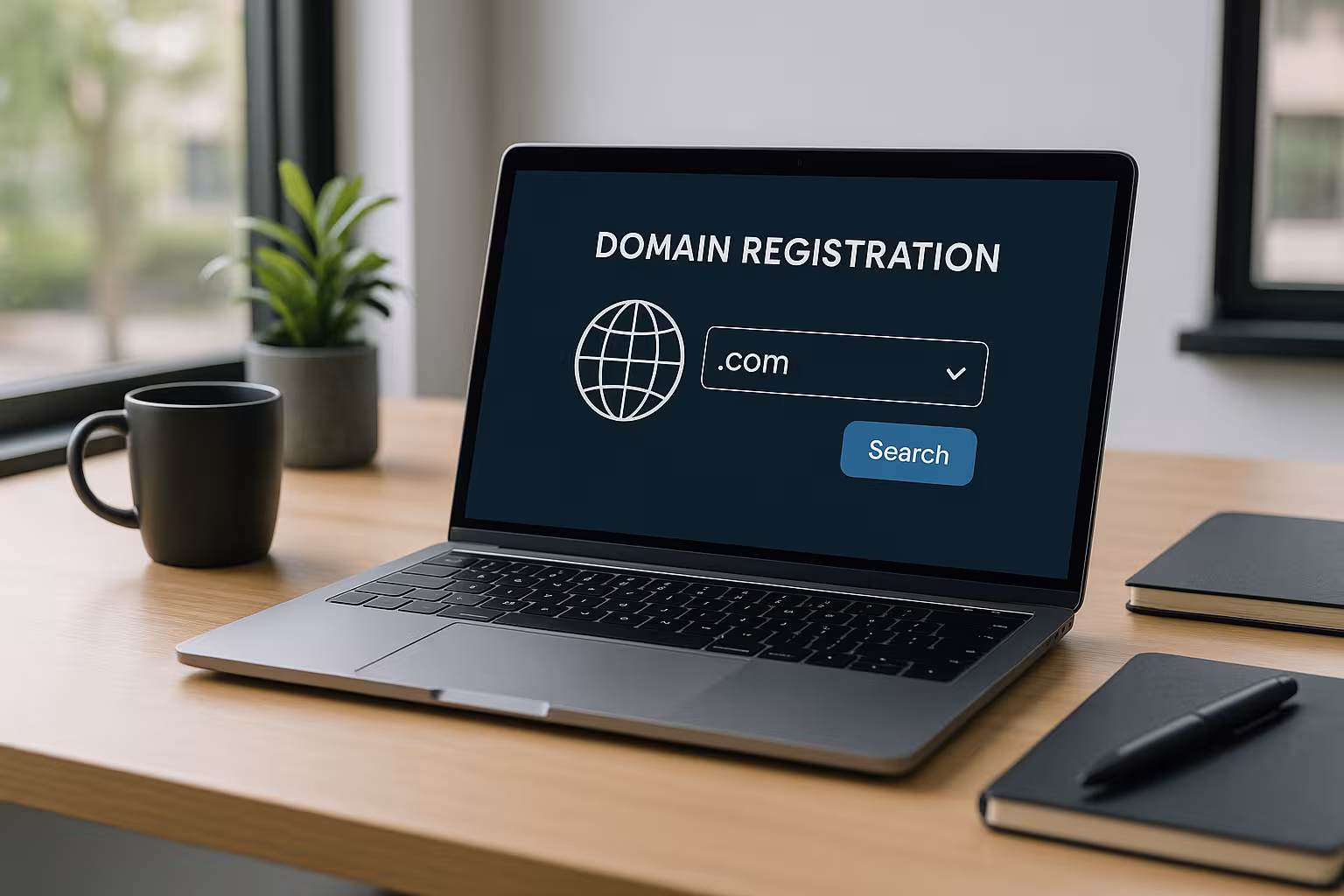 Registrazione gratuita del dominio sul vostro portatile in un ambiente di lavoro moderno