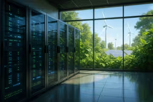 Data center sustentável com energias renováveis e tecnologia verde para hospedagem na Web ecologicamente correta