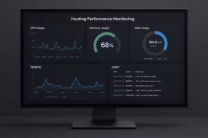 Realistyczna reprezentacja na ekranie wskaźników wydajności hostingu