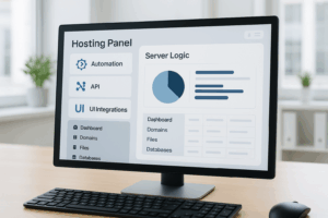 Pannello di hosting moderno con funzioni di automazione su schermo